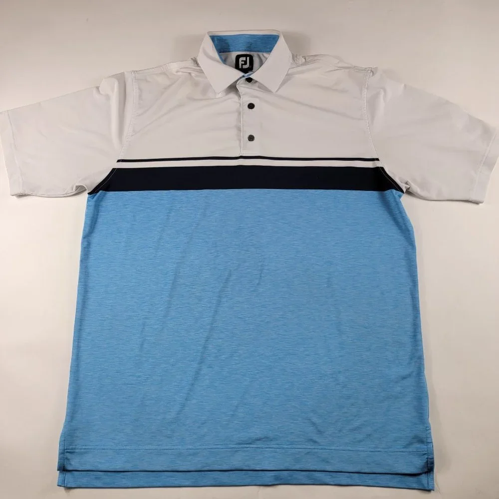 FootJoy Mens XL John Hall Cup 2018 Short Sleeve Blue White Solid Polo